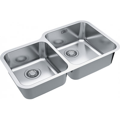 Load image into Gallery viewer, Stainless steel kitchen sink with double basin on a white background